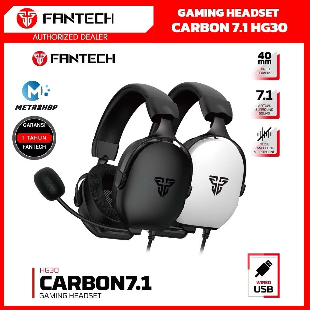 FANTECH CARBON 7.1 HG30 Gaming Headset USB 7.1 Virtual Surround Sound Mic Noise Cancelling Earphones Headphones, Driver 40 mm, PC Laptop Mac, PS4 PS5