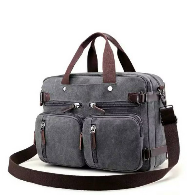 Legums 9026 black canvas backpack, multifunctional shoulder bag & tote